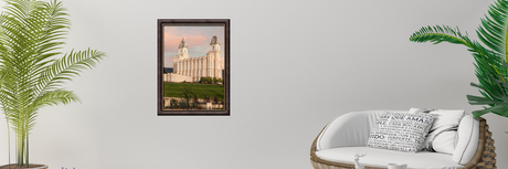 Environment shot featuring a photo of the Manti Utah Temple by Robert A. Boyd. Text reads: "Manti Temple. Top 20 Most Stunning Temple Pictures". 