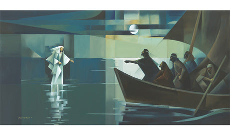 A serene painting depicting Jesus walking on water, symbolizing faith and hope for LDS missionaries and their supporters.