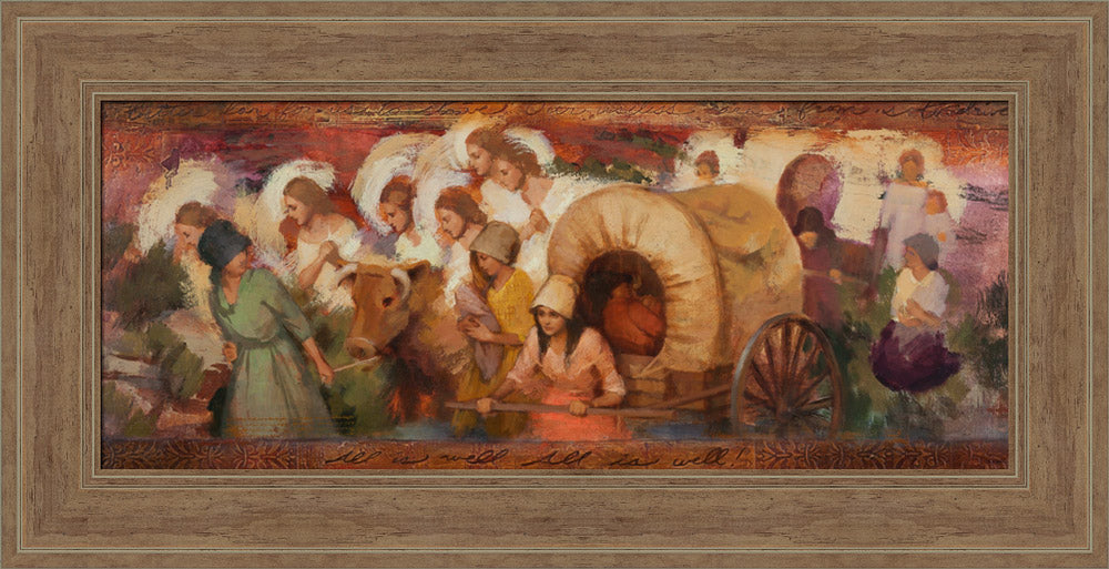 Angels helping women pioneers pull handcarts across the plains. Art 19