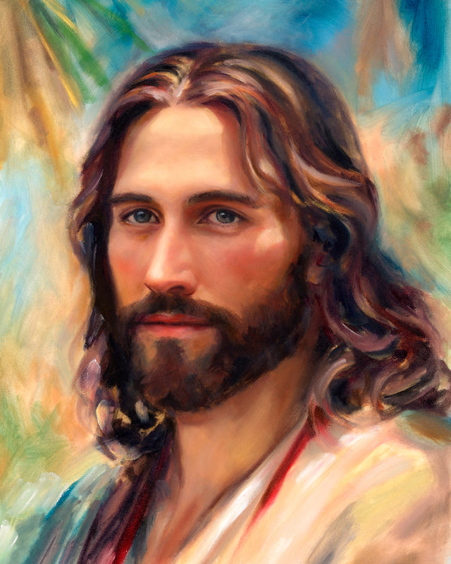 A colorful portrait of Jesus Christ.