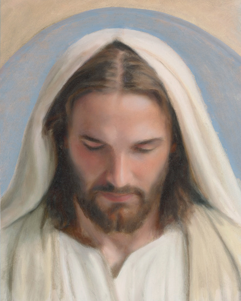 A portrait of Jesus Christ with his head bowed.