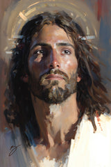 A portrait of Jesus Christ with a halo.