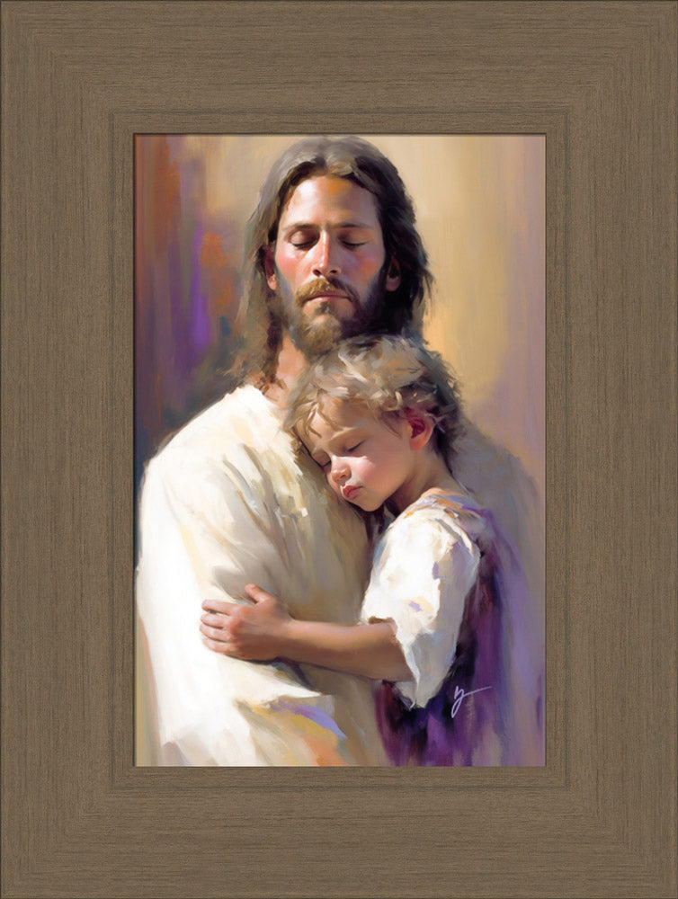 Safely in His Arms - framed giclee canvas