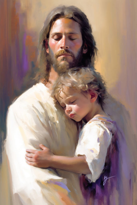 Jesus Christ holding a child.