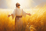 Jesus Christ standing in a field.