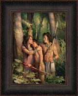 A mother comforting her two young warriors sons in the jungle. Art 19