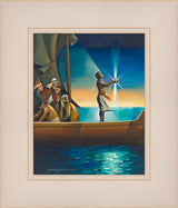 Bright colors: Nephi stands in a ship holding the glowing Liahona. Art 11