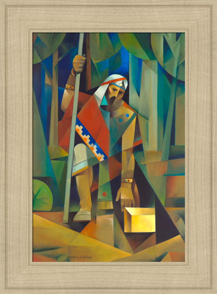 Moroni and the Gold Plates - framed giclee canvas