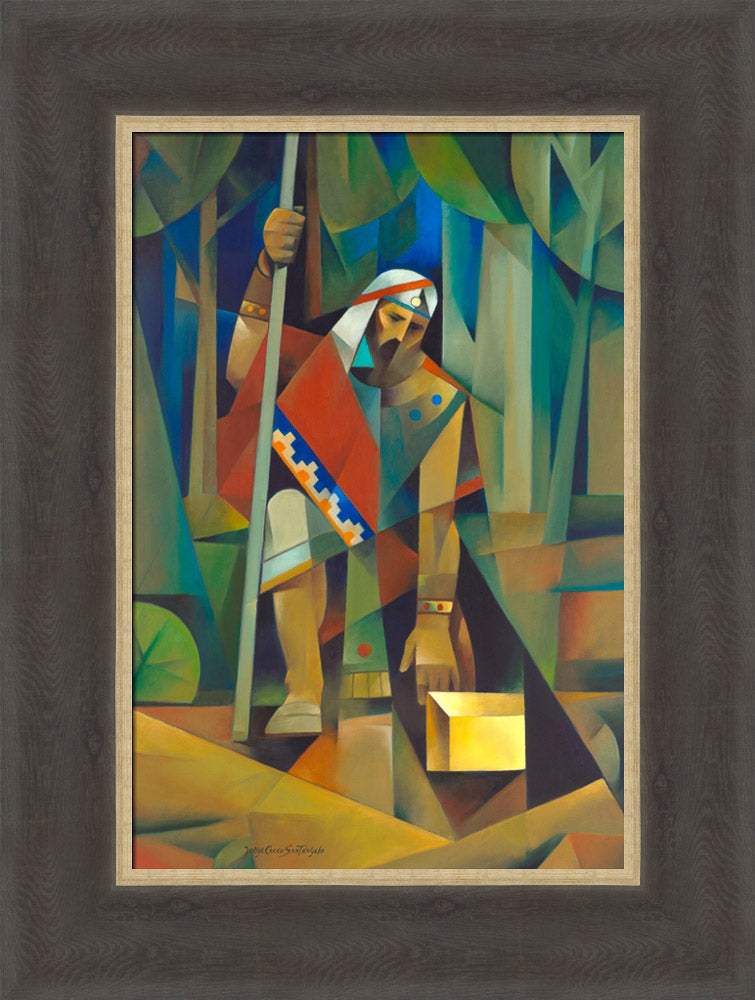 Moroni and the Gold Plates - framed giclee canvas