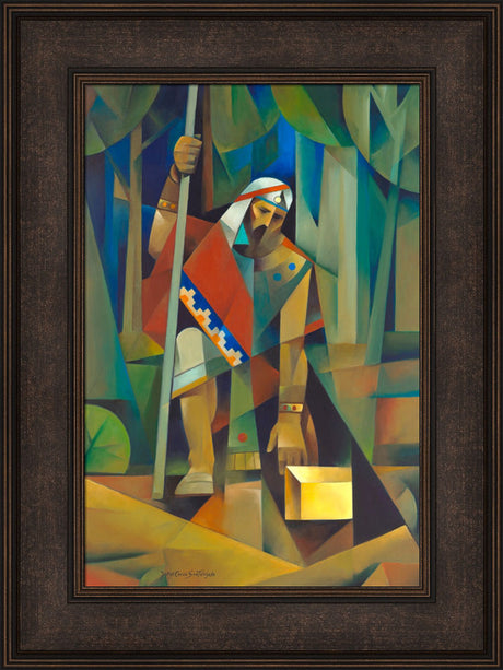 Moroni and the Gold Plates - framed giclee canvas