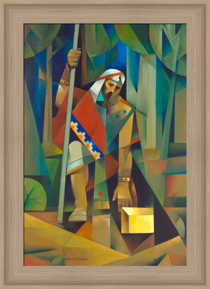 Moroni and the Gold Plates - framed giclee canvas