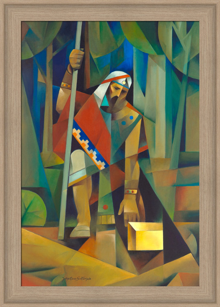 Moroni and the Gold Plates - framed giclee canvas