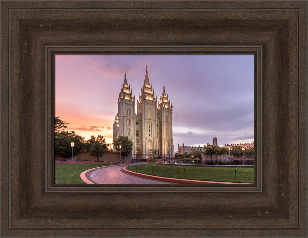 Salt Lake City Temple - Sunset Lit Pathway by Lance Bertola