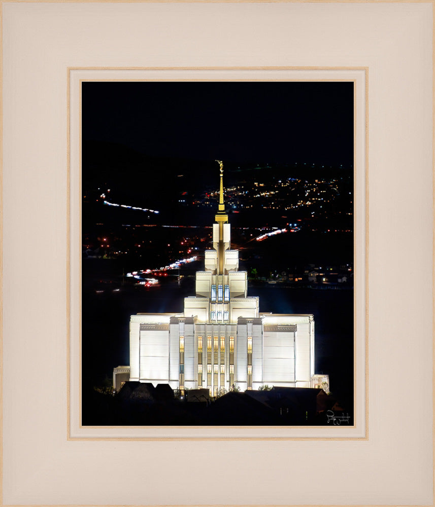 Saratoga Springs Utah Temple- Beacon of Promises - framed giclee canvas