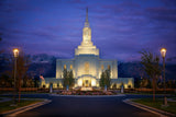 The Orem Utah Temple at night.