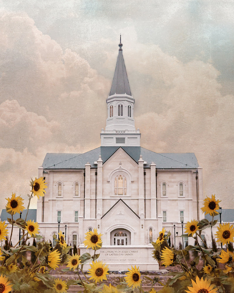 Taylorsville Utah Temple- Wild Sunflowers - 8x10 giclee paper print