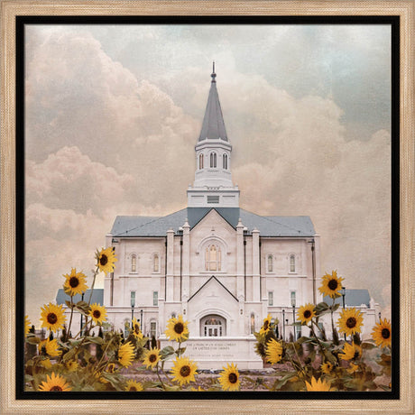 Taylorsville Utah Temple- Wild Sunflowers - framed giclee canvas