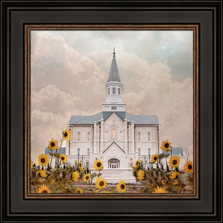 Taylorsville Utah Temple- Wild Sunflowers - framed giclee canvas