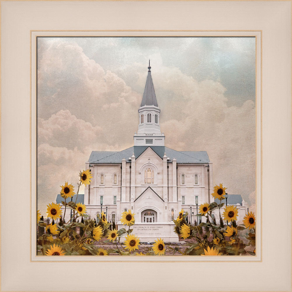 Taylorsville Utah Temple- Wild Sunflowers - framed giclee canvas