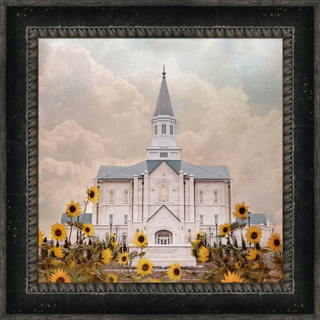 Taylorsville Utah Temple- Wild Sunflowers - framed giclee canvas