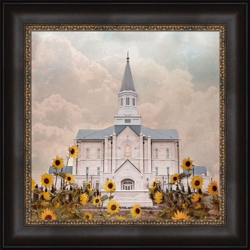 Taylorsville Utah Temple- Wild Sunflowers - framed giclee canvas