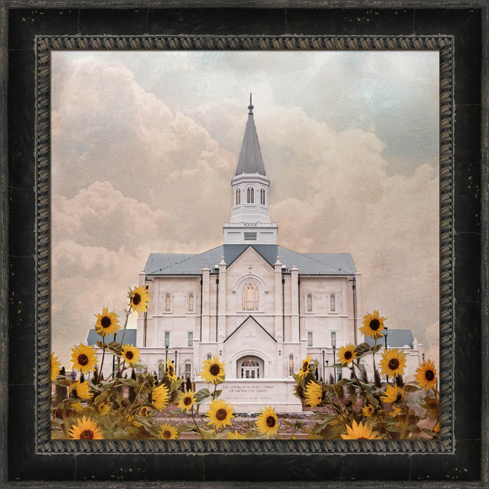 Taylorsville Utah Temple- Wild Sunflowers - framed giclee canvas