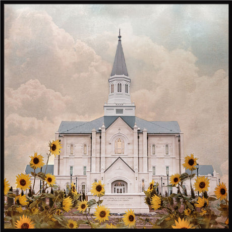 Taylorsville Utah Temple- Wild Sunflowers - framed giclee canvas