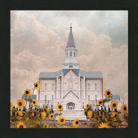 Taylorsville Utah Temple- Wild Sunflowers - framed giclee canvas