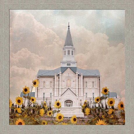 Taylorsville Utah Temple- Wild Sunflowers - framed giclee canvas