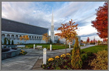 Boise Temple - Autumn Fountains by Robert A Boyd