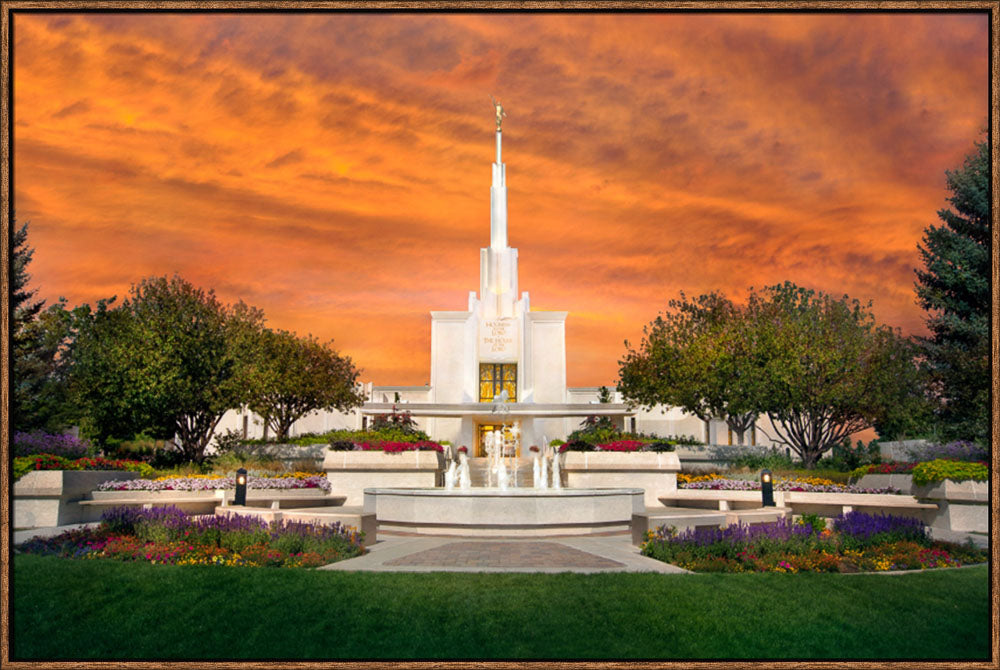 Denver Temple - Orange Sky by Robert A Boyd