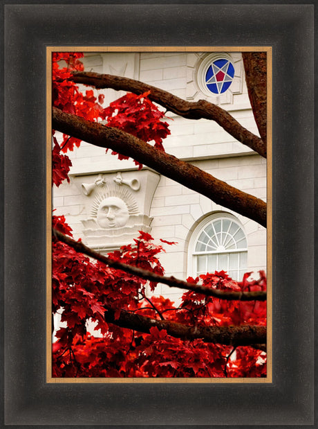 Nauvoo Temple - Red Leaves vertical crop by Robert A Boyd