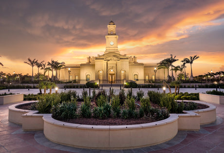 The McAllen Texas Temple at sunset.