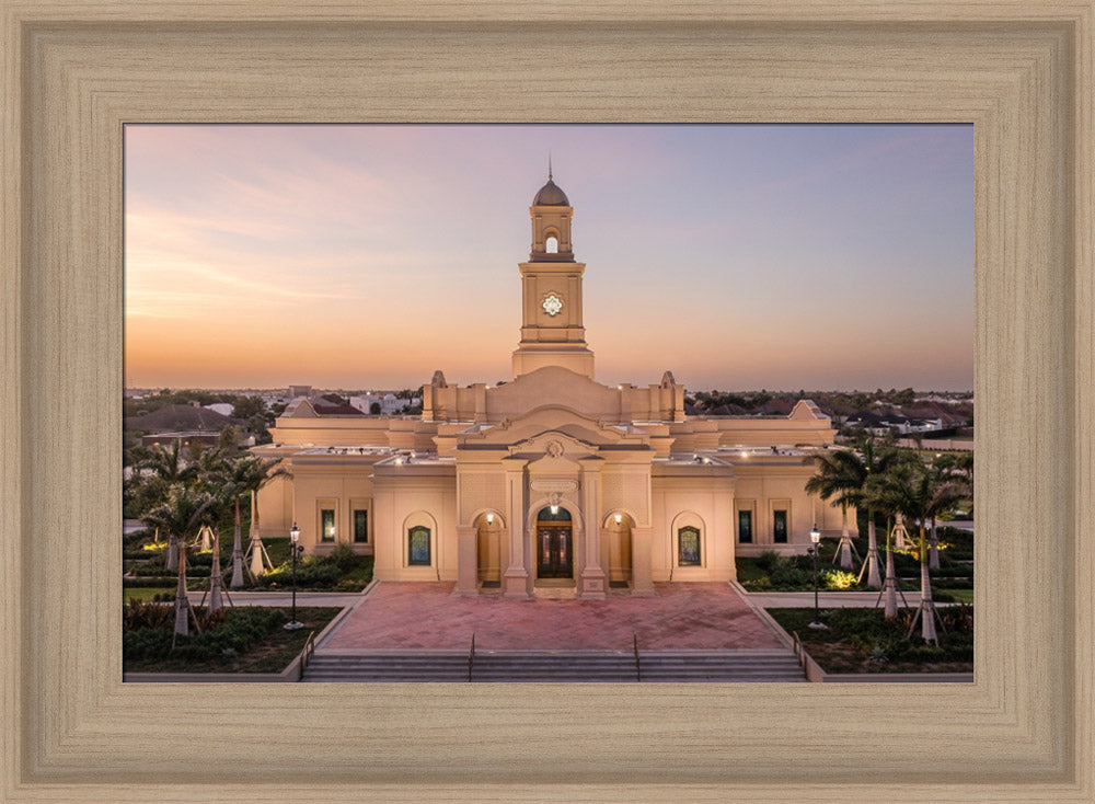 McAllen Temple- Sunset - framed giclee canvas