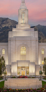 The Orem Utah Temple with the mountains.