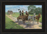 Heber C. Kimball, Brigham Young and Orson F. Whitney shout from a wagon. Art 13