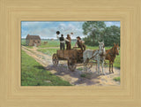 Heber C. Kimball, Brigham Young and Orson F. Whitney shout from a wagon. Art 12