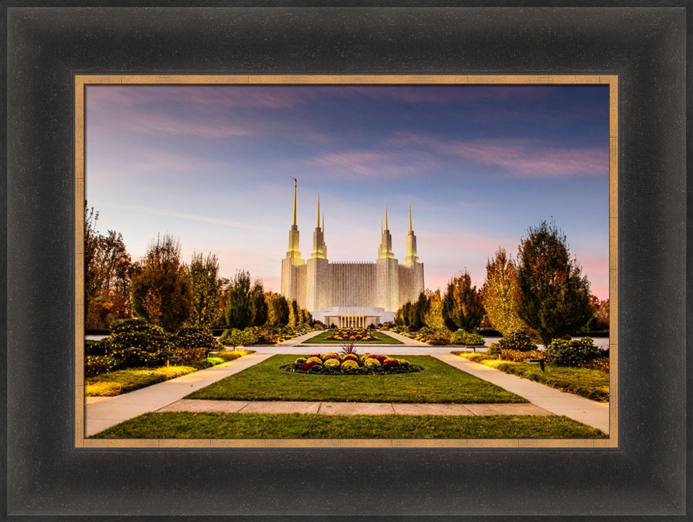 Washington DC Temple - Yellow Christmas Lights by Scott Jarvie