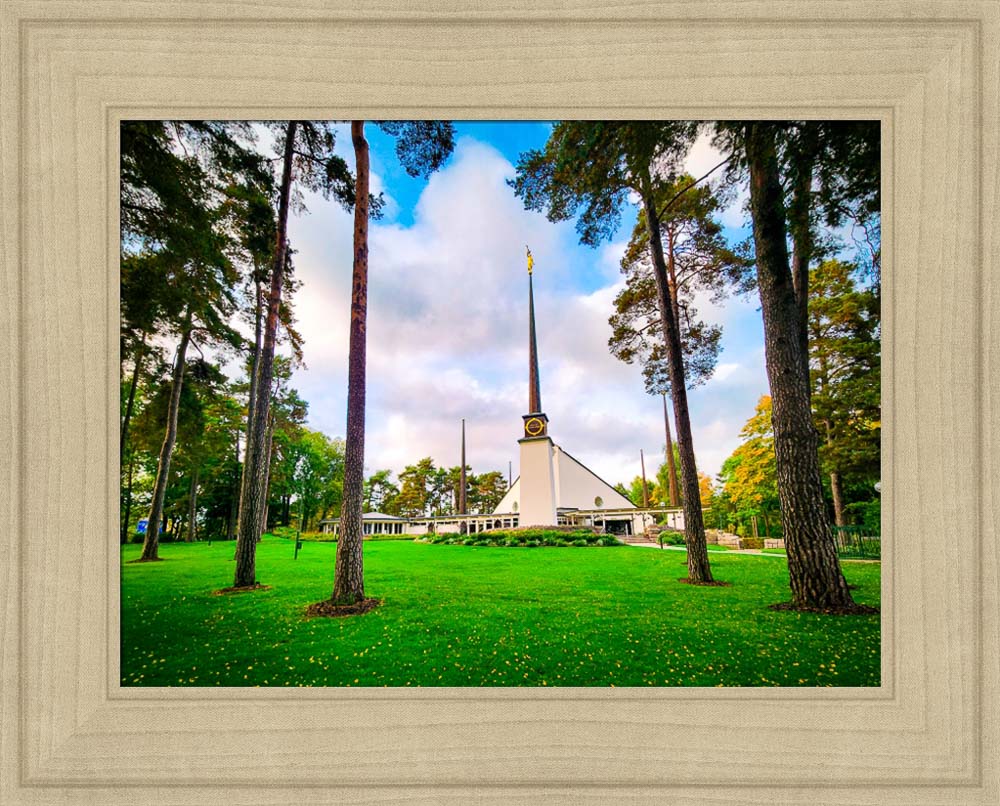 Stockholm Sweden Temple - Through the Trees - framed giclee canvas