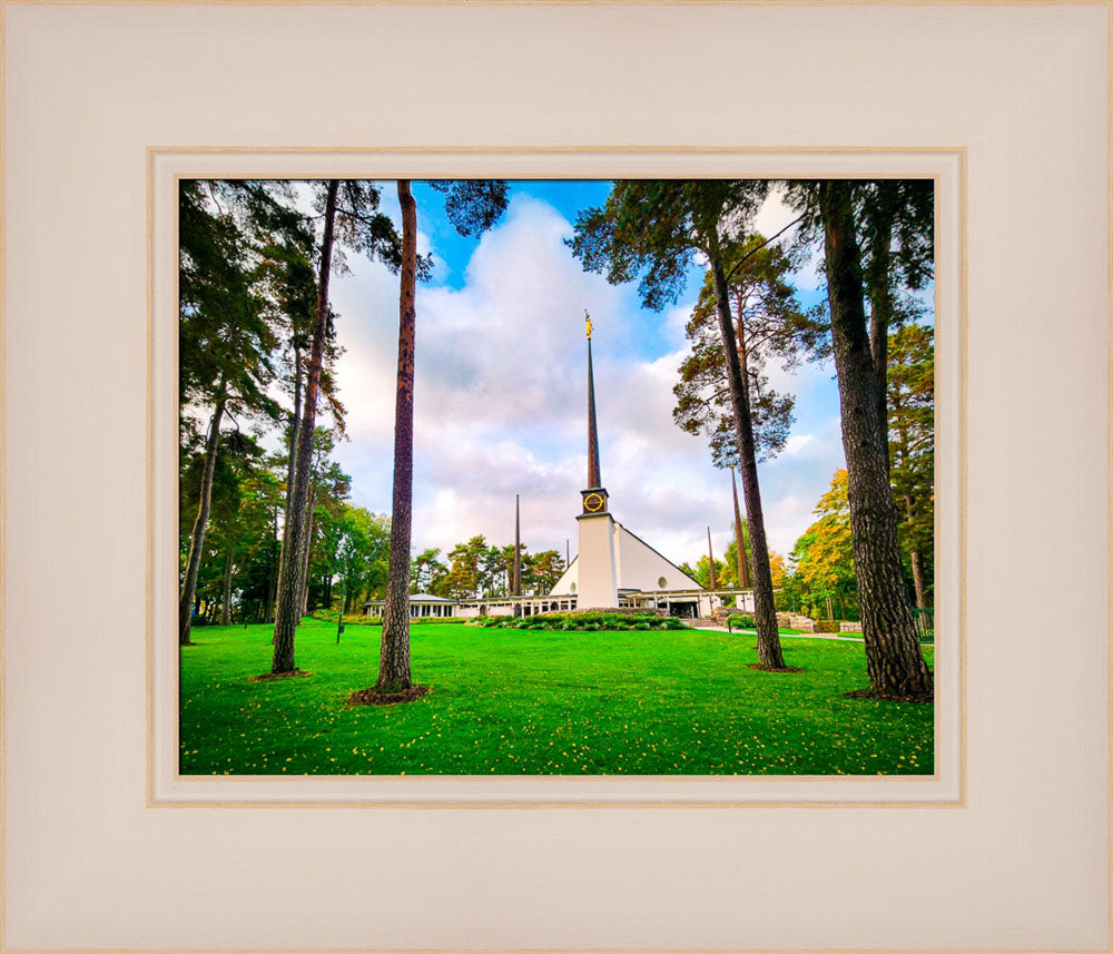 Stockholm Sweden Temple - Through the Trees - framed giclee canvas