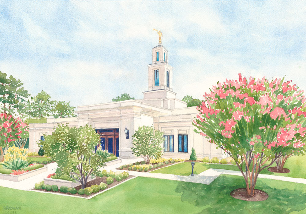 Watercolor painting of New Raleigh LDS Temple