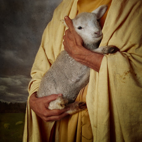 Jesus Christ holding his sheep. 