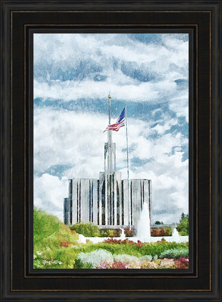 Seattle Temple - US Flag by Greg Collins