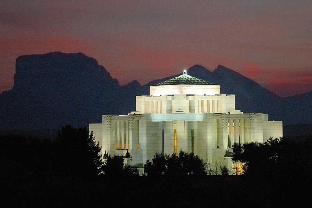 Cardston Temple - Chief Mountain Panorama by Hank deLespinasse