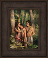 A mother comforting her two young warriors sons in the jungle. Art 13