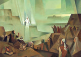 Dressed in white robes the resurrected Christ appears to a crowd in America. Art 2