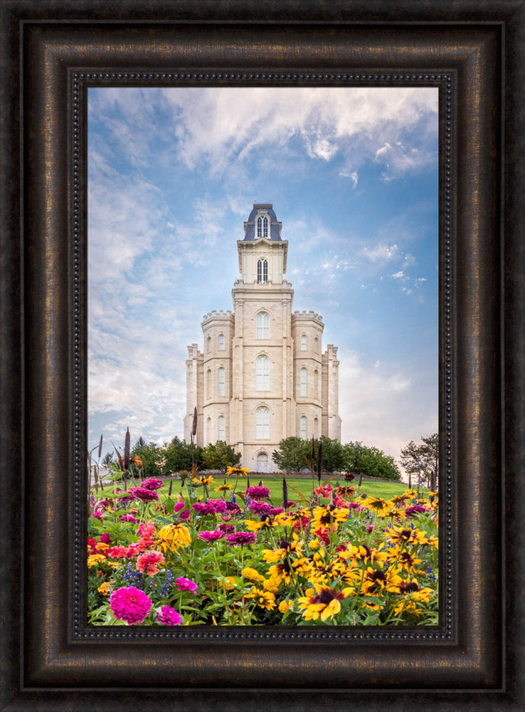 Manti Utah Temple - Summer Flowers by Lance Bertola