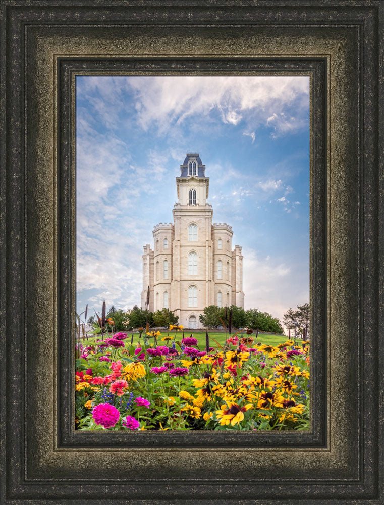 Manti Utah Temple - Summer Flowers by Lance Bertola