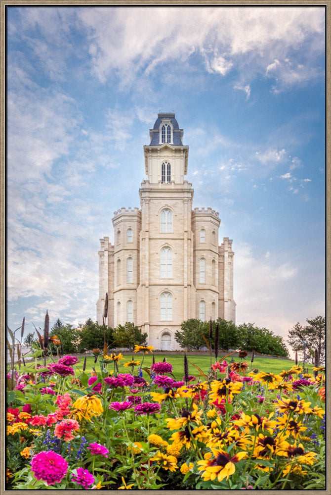 Manti Utah Temple - Summer Flowers by Lance Bertola