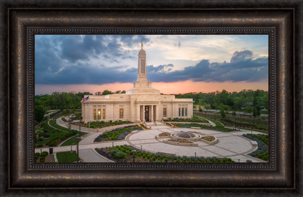 Indianapolis Temple - Sunset Panorama by Lance Bertola